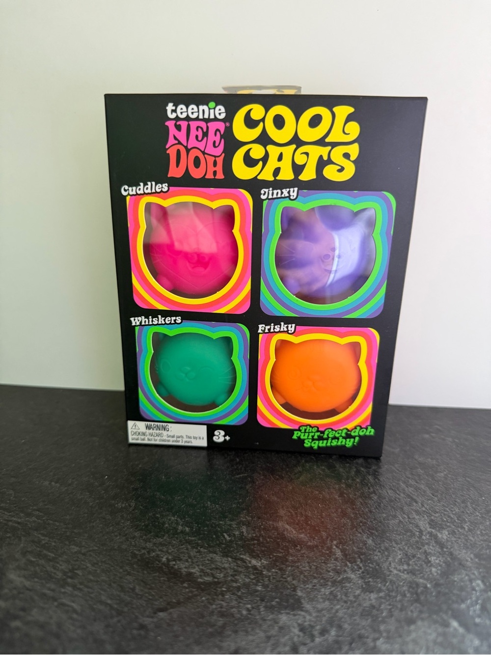 teenie NEE DOH Cool Cats Squishy Toy Set - Pink, Purple, Green, Orange